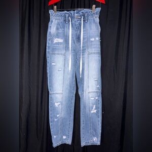 Casual Light Blue High rise Barrel Distressed Jeans